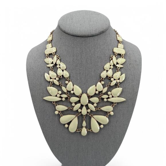 Natasha Statement Necklace Cream Enamel Gold Tone - Picture 1 of 7